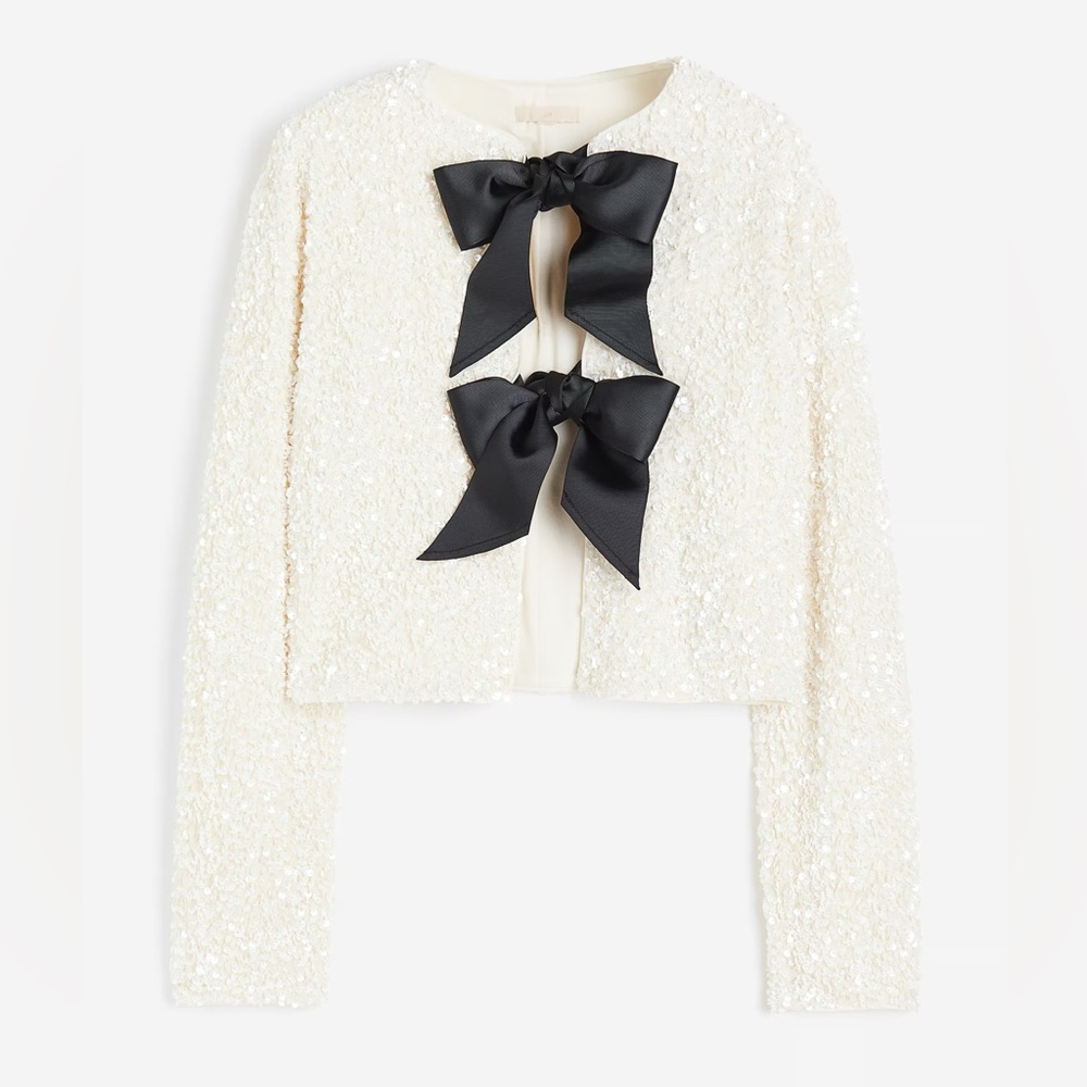 Like new sequins white with black bow jacket - Picture 3 of 12